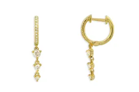 Earrings 14kt Hanging Diamonds & Pave Huggies