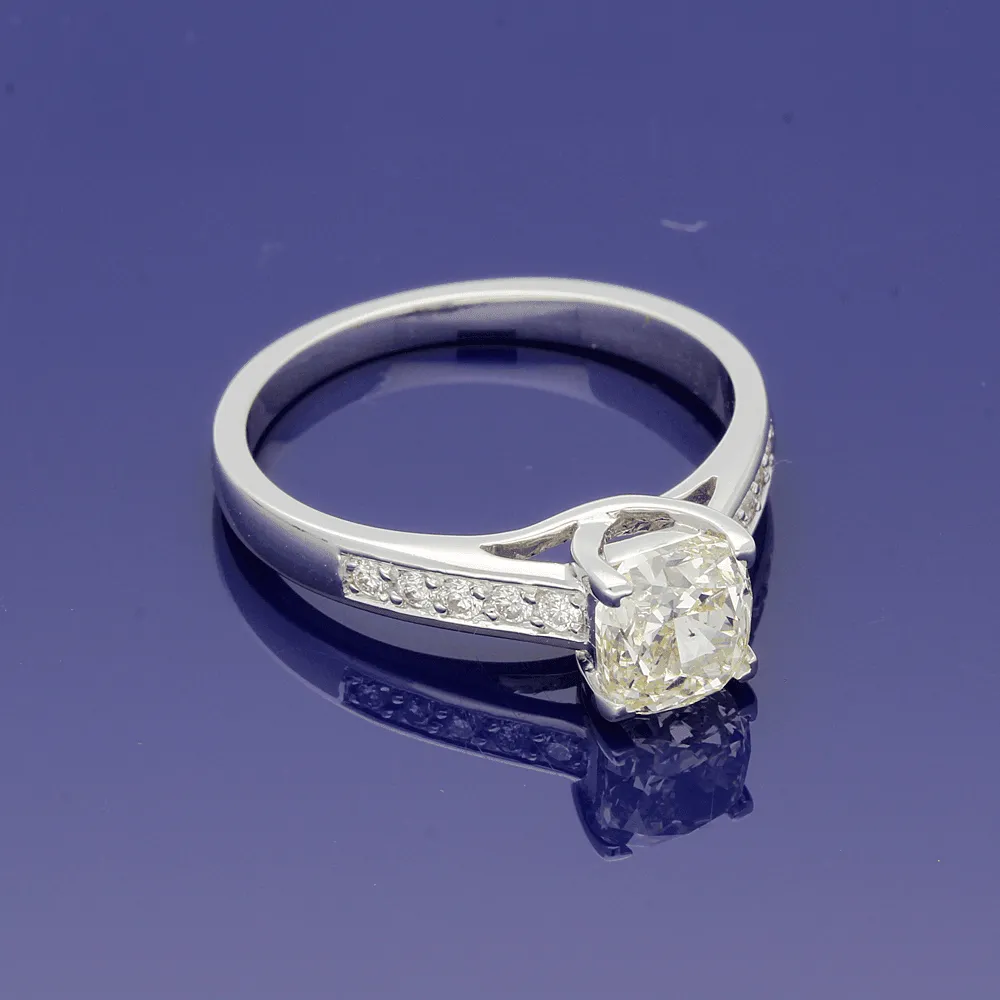 18ct White Gold Natural Yellow Diamond Solitaire with Diamond Set Shoulders