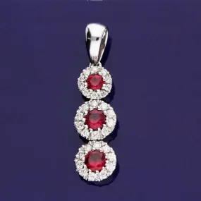 18ct White Gold Ruby and Diamond Graduated Cluster Drop Pendant