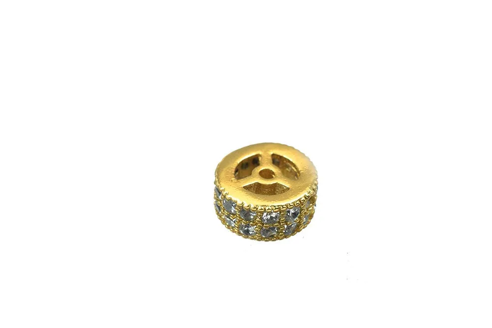 18K Gold Filled Look, 8mm Roundelle Micro Pave Beads, Clear CZ Cubic Zirconia Spacers for Jewelry Crafting