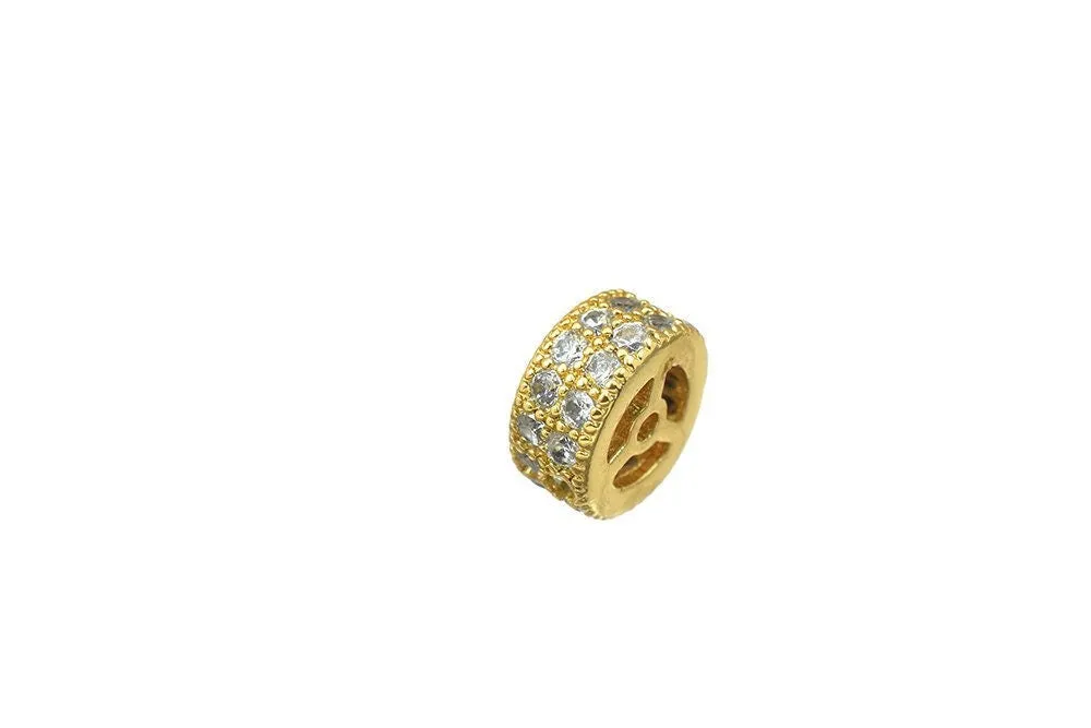 18K Gold Filled Look, 8mm Roundelle Micro Pave Beads, Clear CZ Cubic Zirconia Spacers for Jewelry Crafting