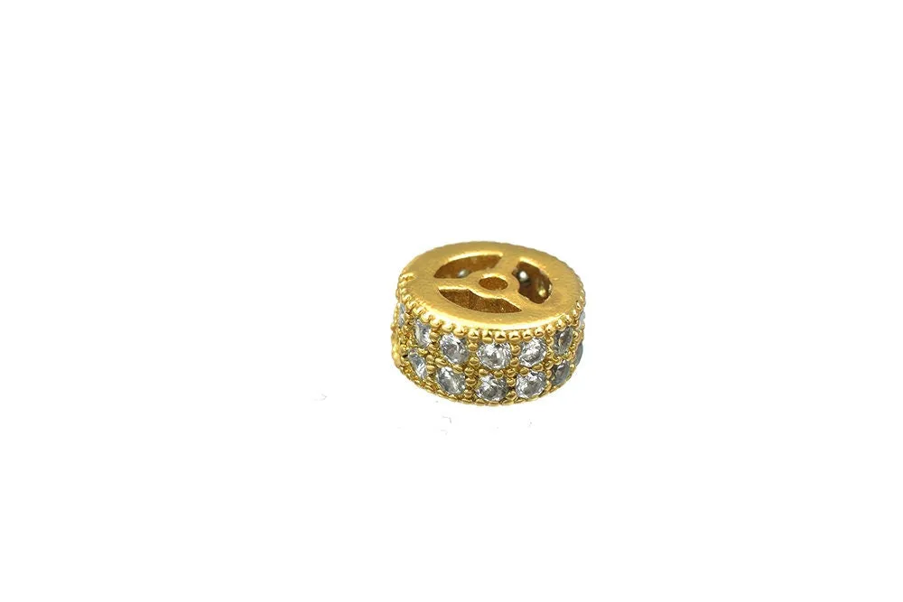 18K Gold Filled Look, 8mm Roundelle Micro Pave Beads, Clear CZ Cubic Zirconia Spacers for Jewelry Crafting