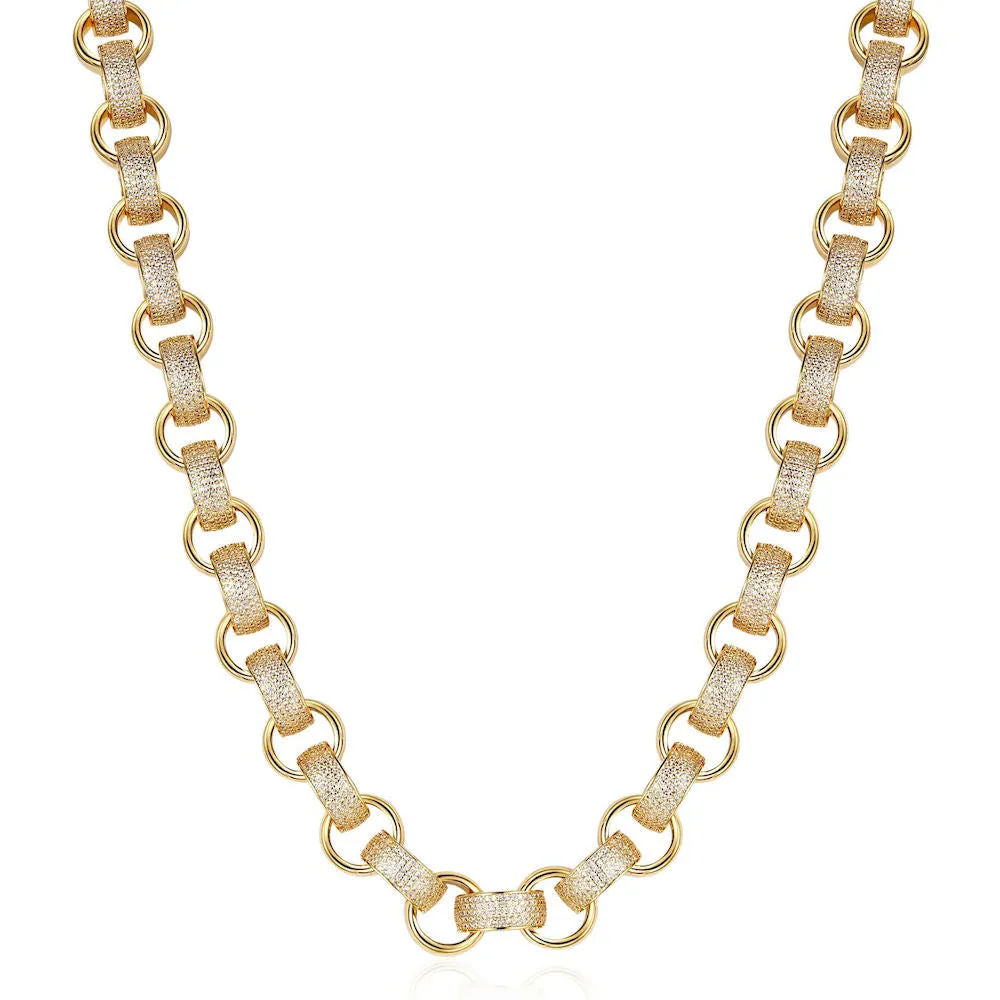 20mm Gold Filled Belcher Chain with Stones & Albert Clasp 30 Inch