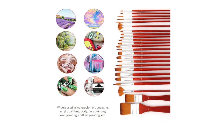 24 Piece Acrylic Paint Brushes Set