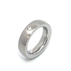 6mm Stainless Steel Flush Set Single Diamond Ring - Size O