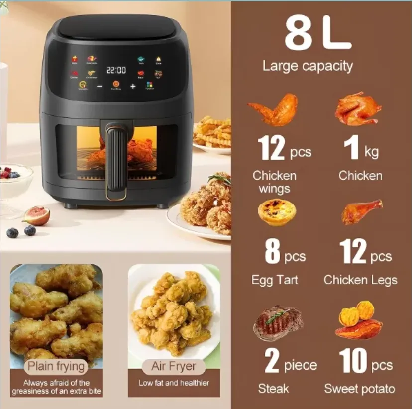 8L Versatile Air Fryer Oven with Glass Pot