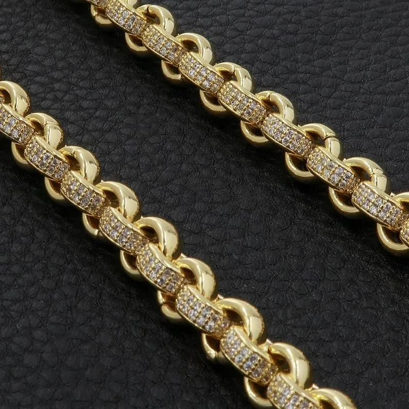 8mm Gold Filled Bonded Belcher Chain CZ Stones 22 Inch