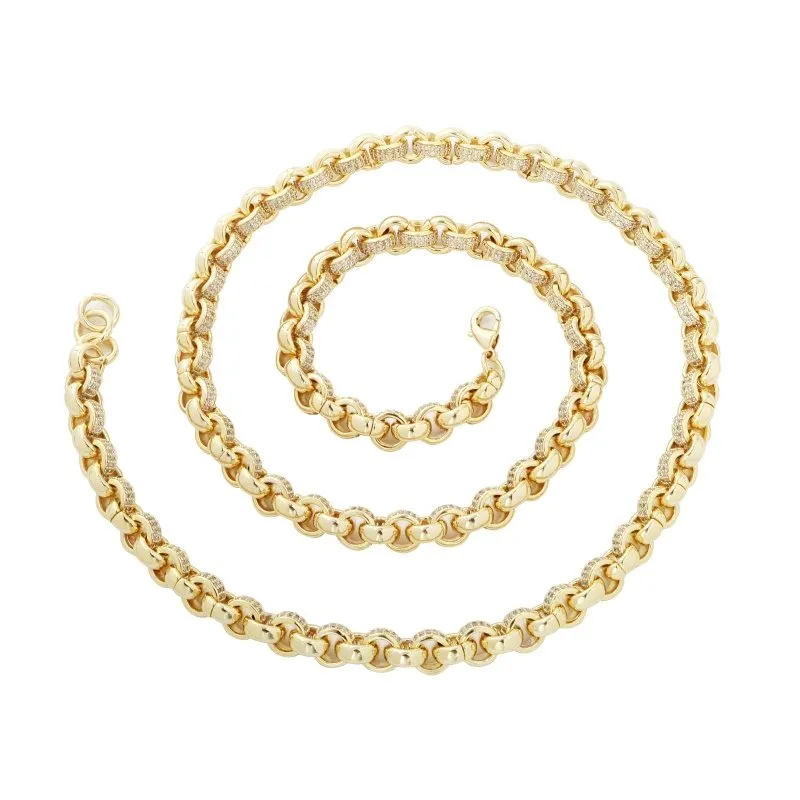 8mm Gold Filled Bonded Belcher Chain CZ Stones 22 Inch