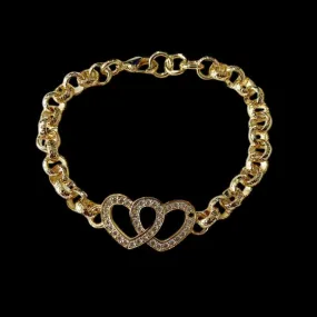 8mm Gold Filled Double Crystal Heart Belcher Bracelet 6/6.5 Inch