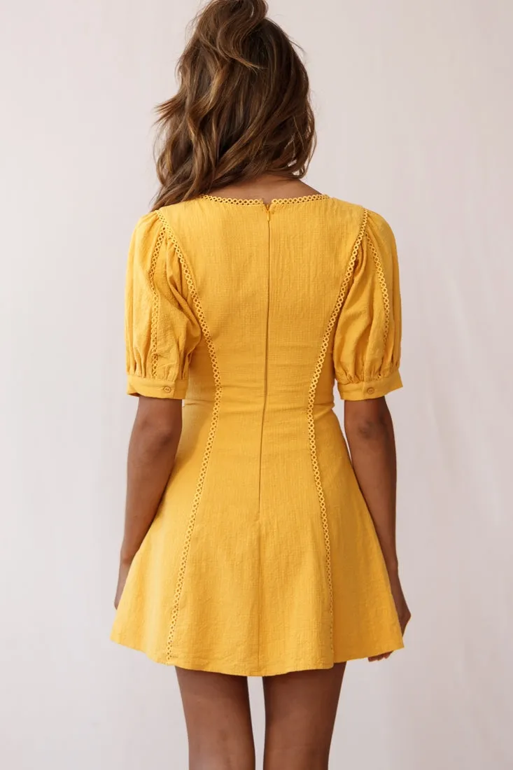 Ally Half Sleeve A-Line Dress Mustard