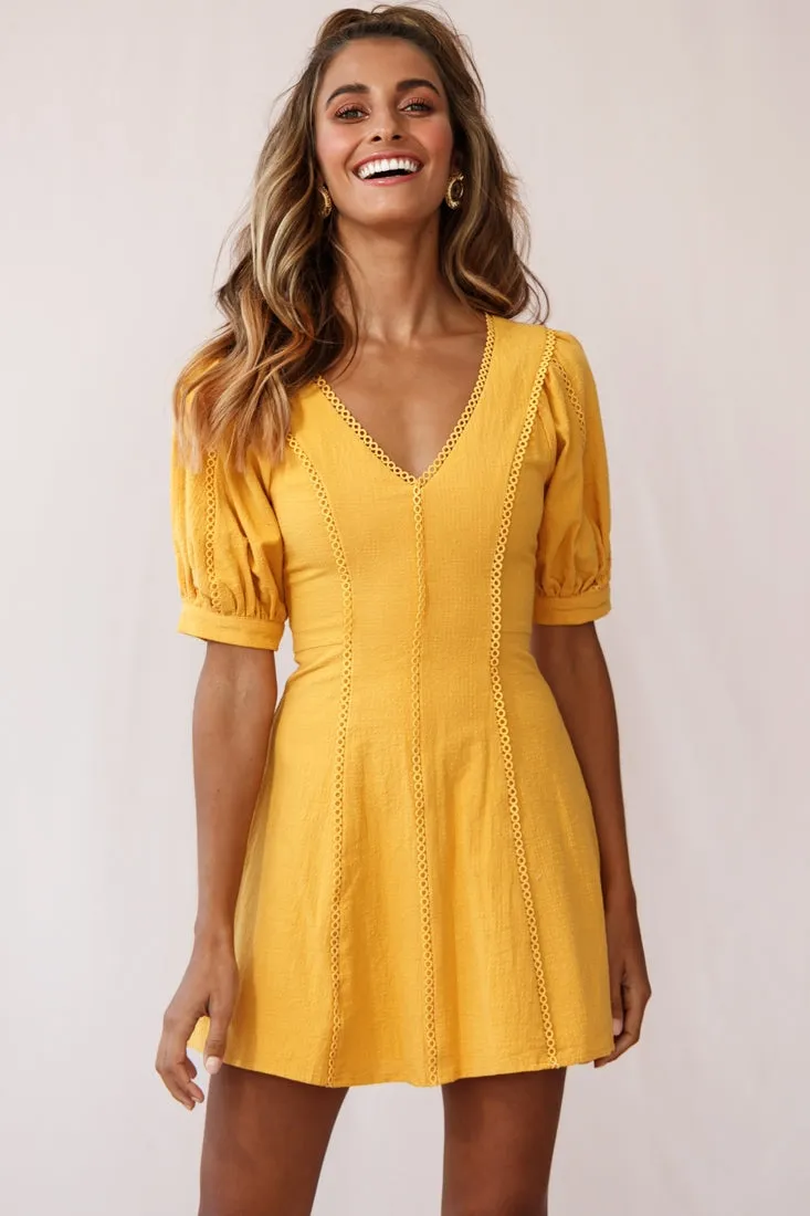 Ally Half Sleeve A-Line Dress Mustard