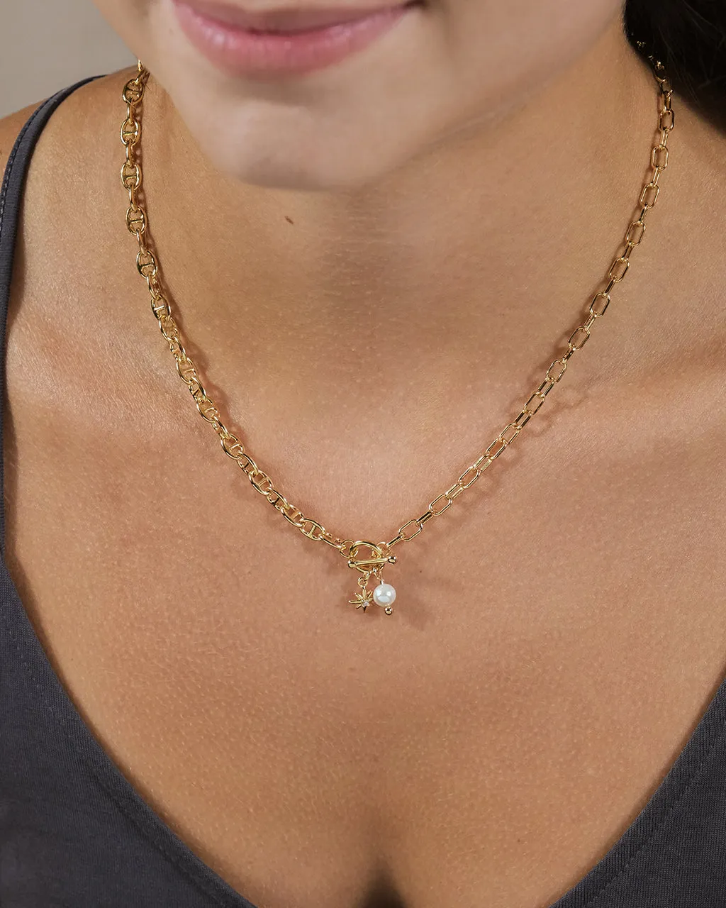 Ava Pearl & Burst Toggle Chain Necklace