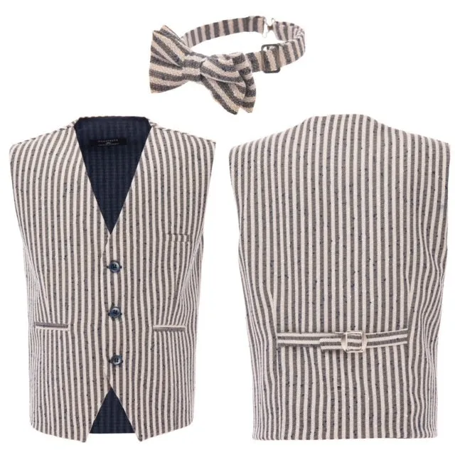 Beige Striped Vest and Bowtie