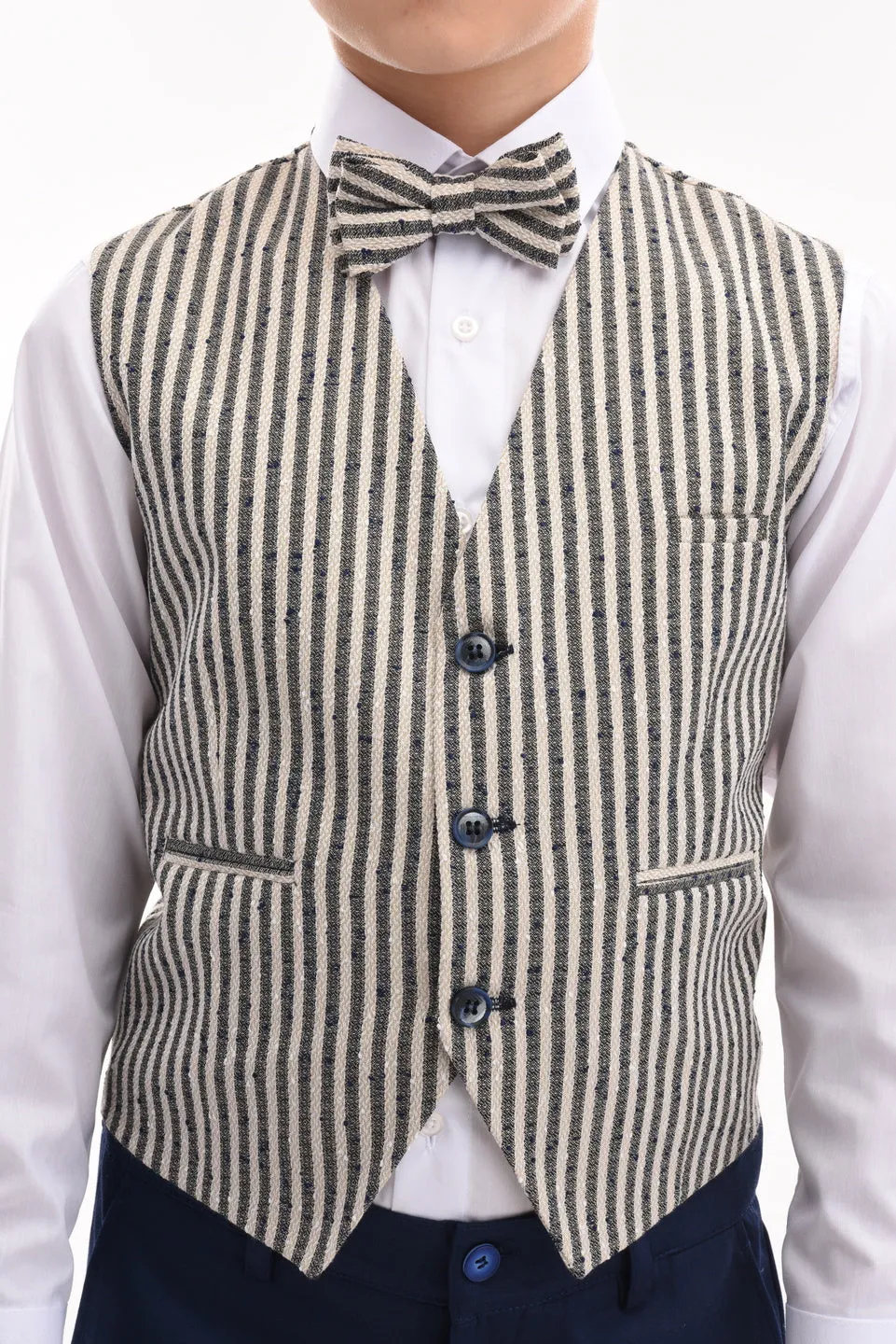 Beige Striped Vest and Bowtie