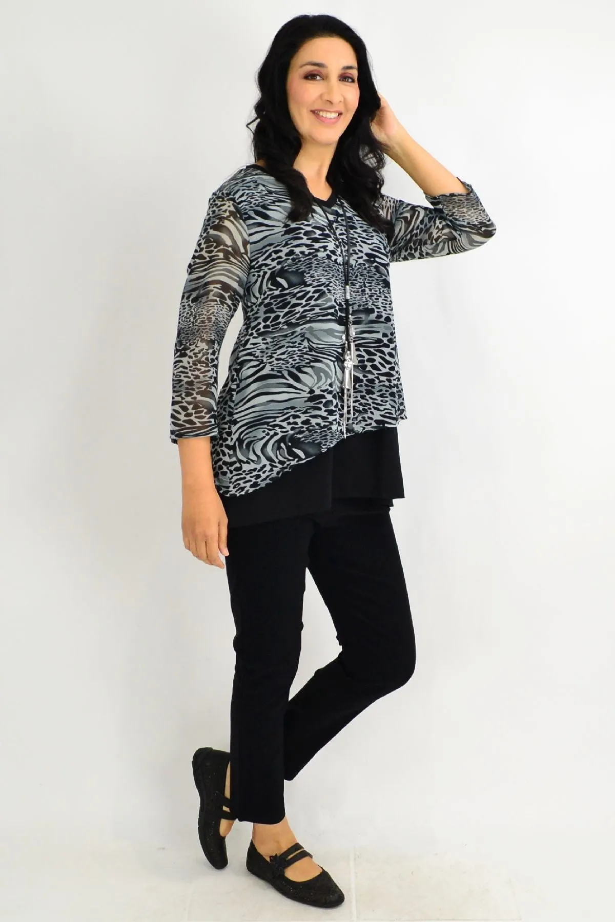 Black Annie Animal Print Tunic Top