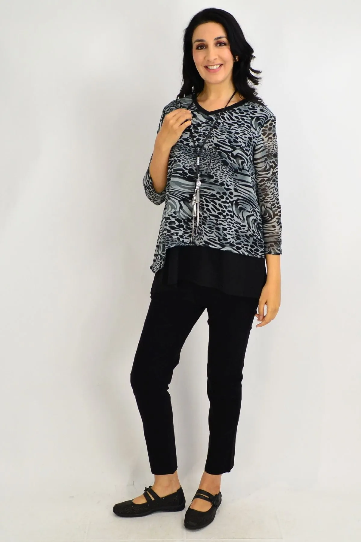 Black Annie Animal Print Tunic Top