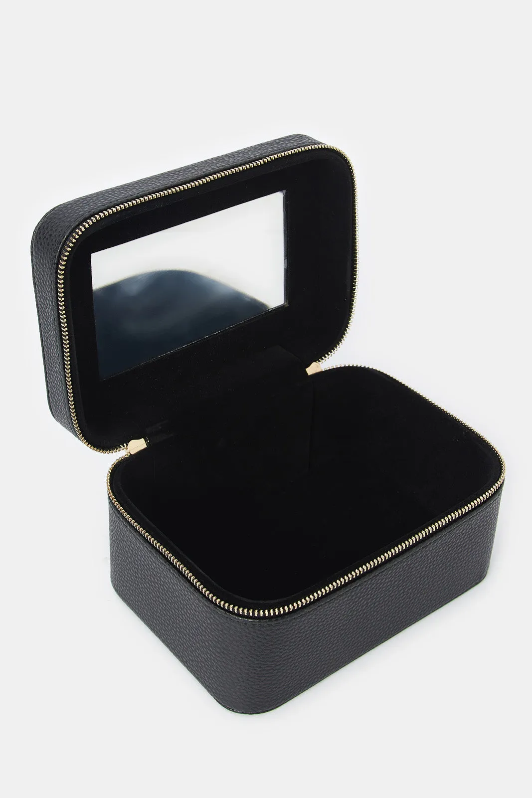 Black Texture Jewellery Box With Metal Zipper (M)