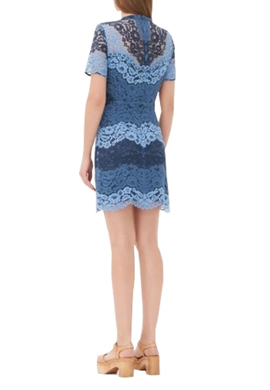 Blue Rebecca Tonal Stripe Lace Dress