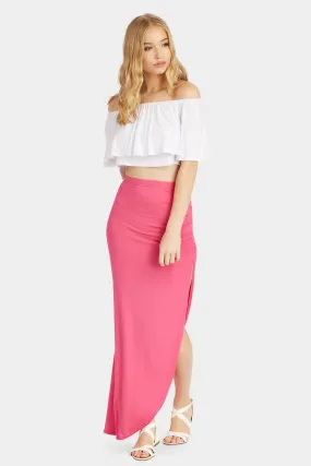 Cerise Pink Side Split Maxi Skirt