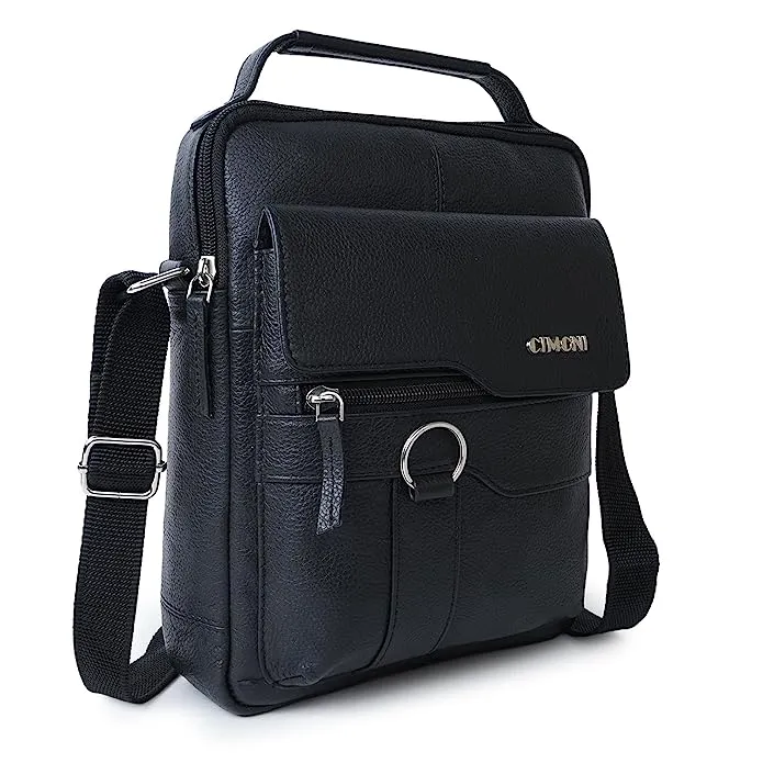 CIMONI Genuine Leather Classic Black Office College Crossbody Daytrip Shoulder Men Sling bag