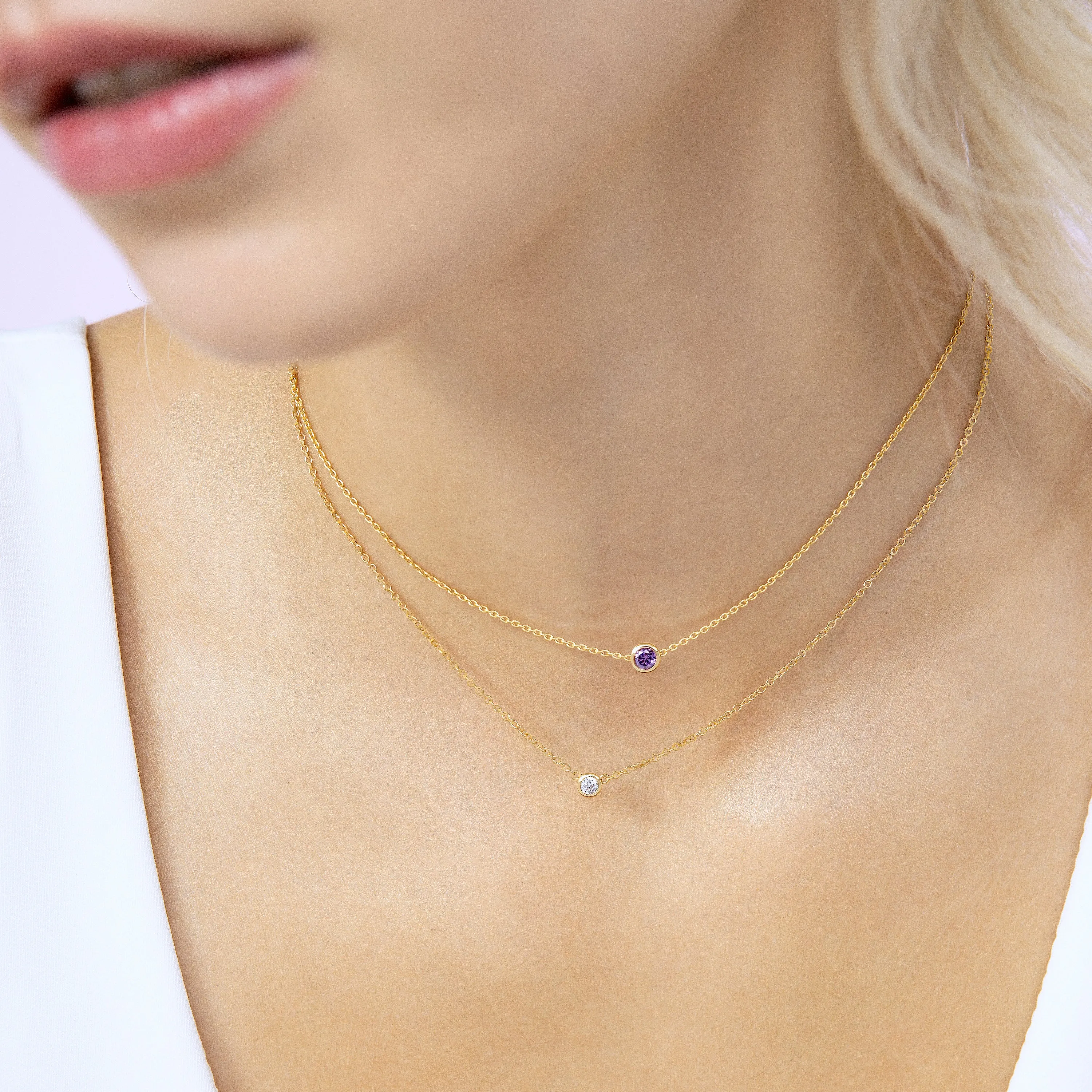 Dainty Amethyst Bezel Choker Necklace