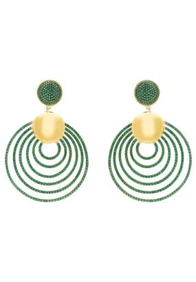 Descending Circles Drop Earrings Gold Emerald