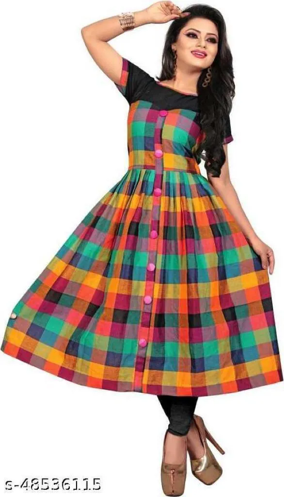 Designer Mart Multi Color Cotton Weaving Checks Kurti