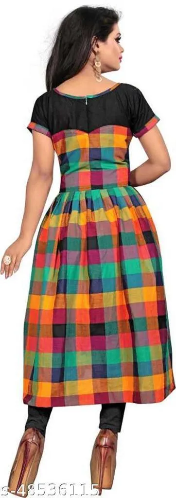 Designer Mart Multi Color Cotton Weaving Checks Kurti