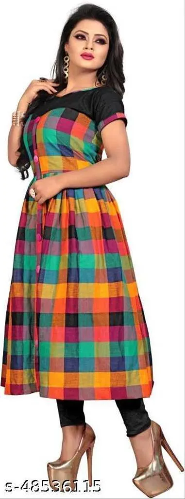 Designer Mart Multi Color Cotton Weaving Checks Kurti