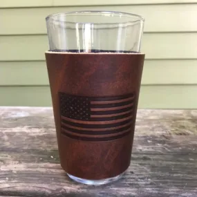 Embossed Leather United States Flag Coozie and Pint Glass