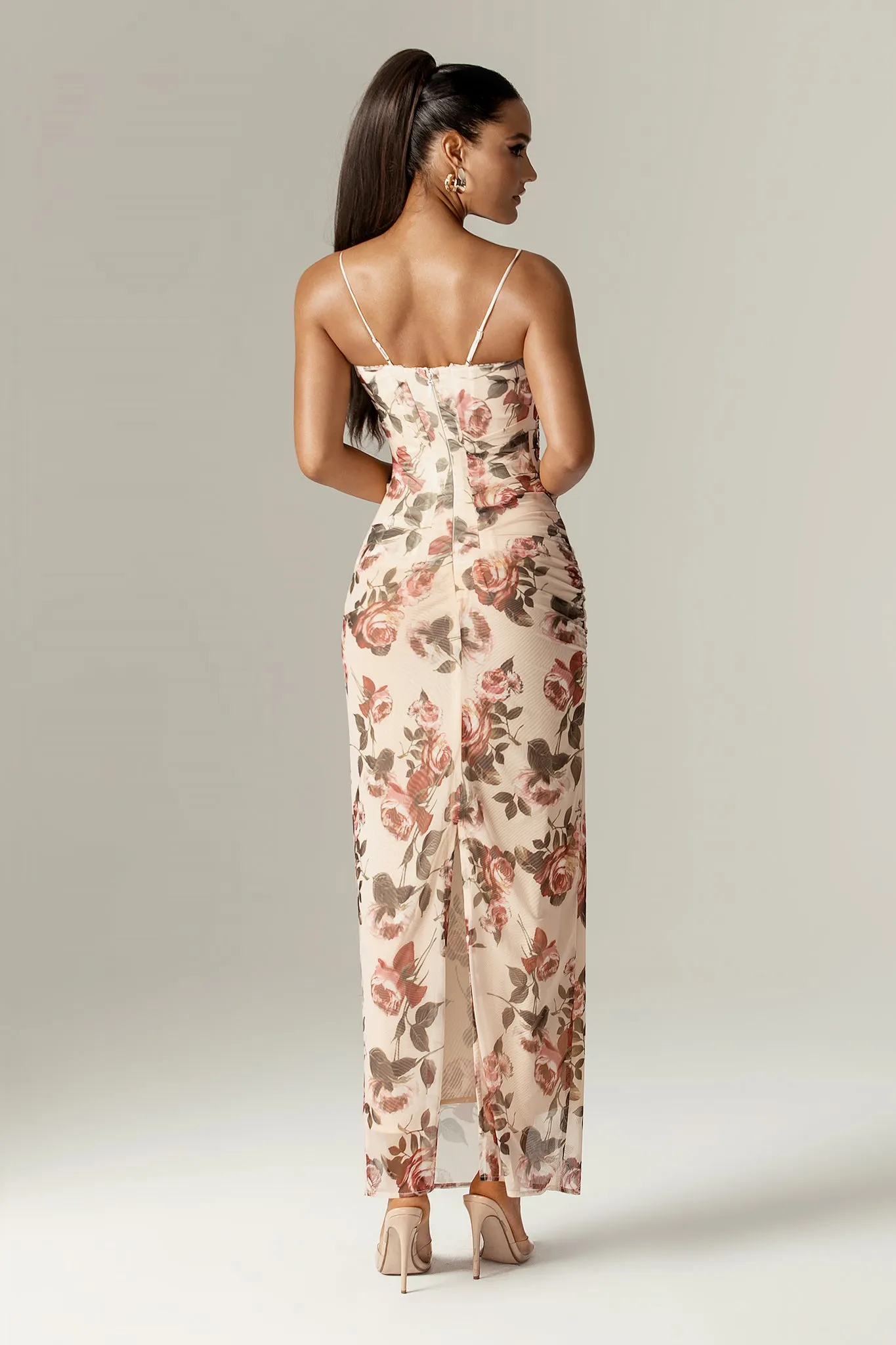 Evita Italian Rose Print Corset Maxi Dress (Rose Print)