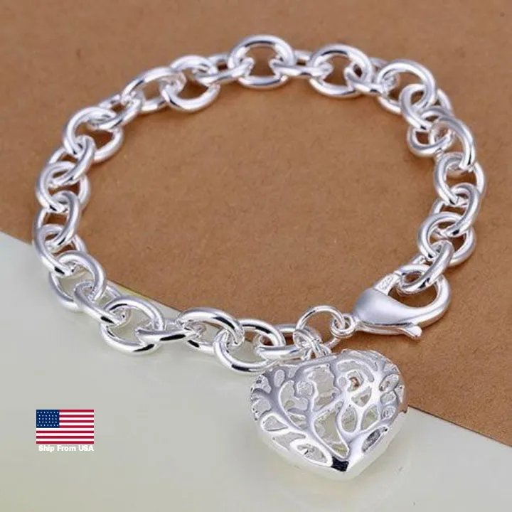 Fall in Love with Style - 925 Sterling Silver Plated Hollow Heart Bracelet for the Perfect Valentine's Day Gift!