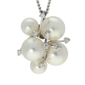 Freshwater Pearl & Diamond 18ct White Gold Cluster Pendant