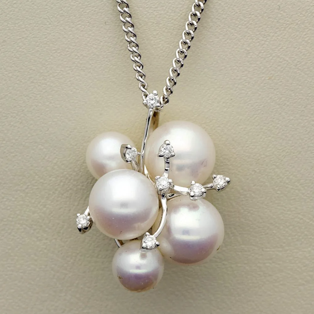 Freshwater Pearl & Diamond 18ct White Gold Cluster Pendant