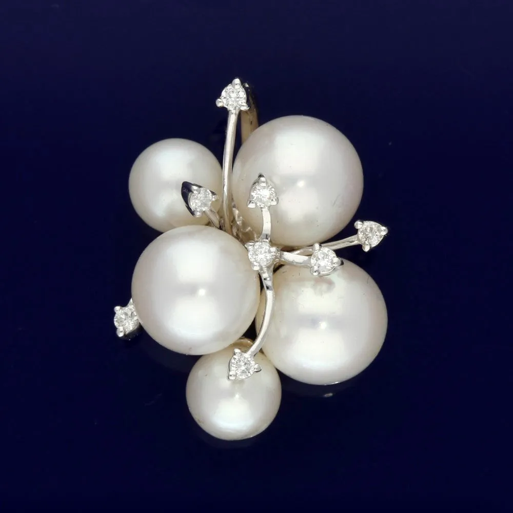 Freshwater Pearl & Diamond 18ct White Gold Cluster Pendant