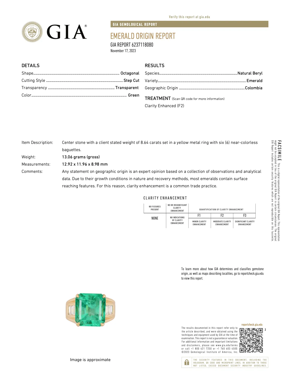 GIA Certified 8.64 Carat Colombian Emerald & Baguette Diamond Mens Ring in 18K Yellow Gold