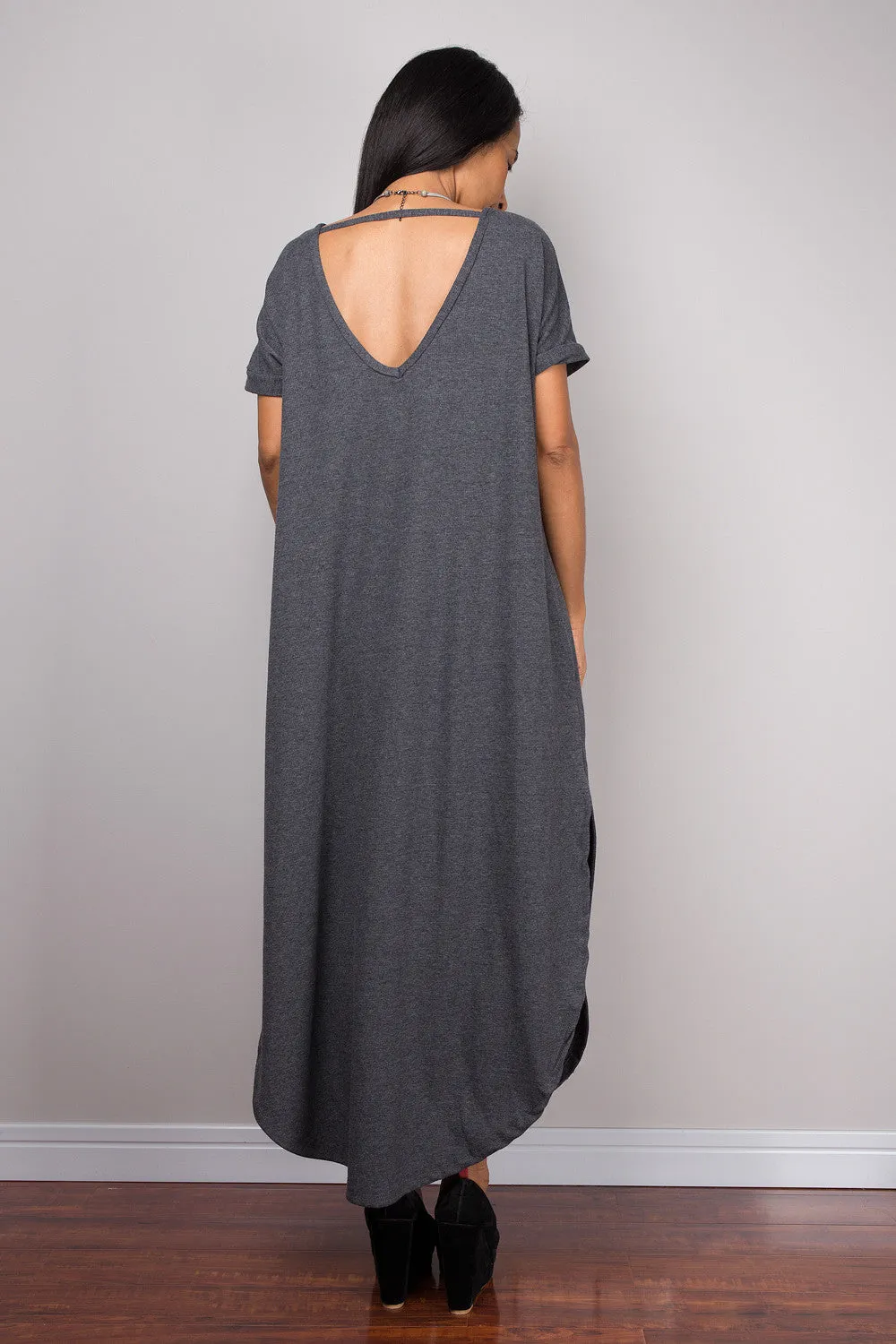 Grey Dress, Loose fit dress, tube dress, a line dress, short sleeve dress, maxi dress, rusty gray dress