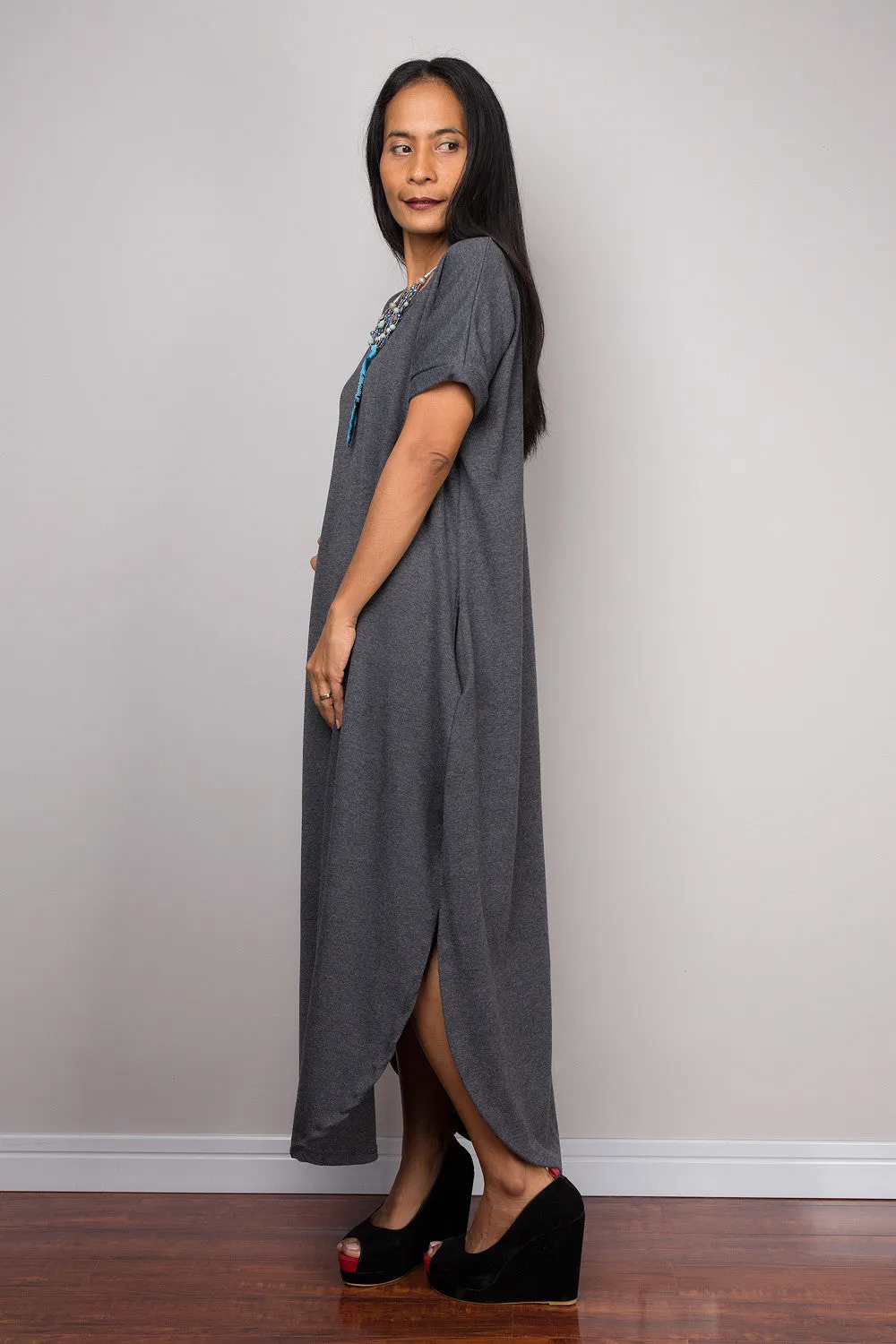 Grey Dress, Loose fit dress, tube dress, a line dress, short sleeve dress, maxi dress, rusty gray dress