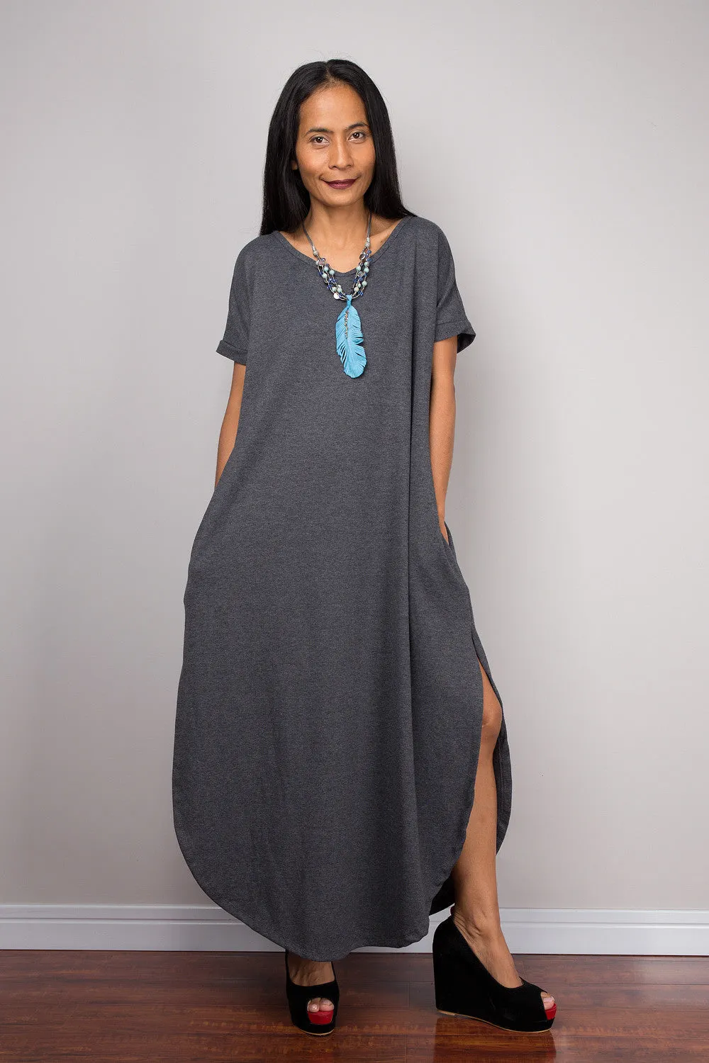 Grey Dress, Loose fit dress, tube dress, a line dress, short sleeve dress, maxi dress, rusty gray dress