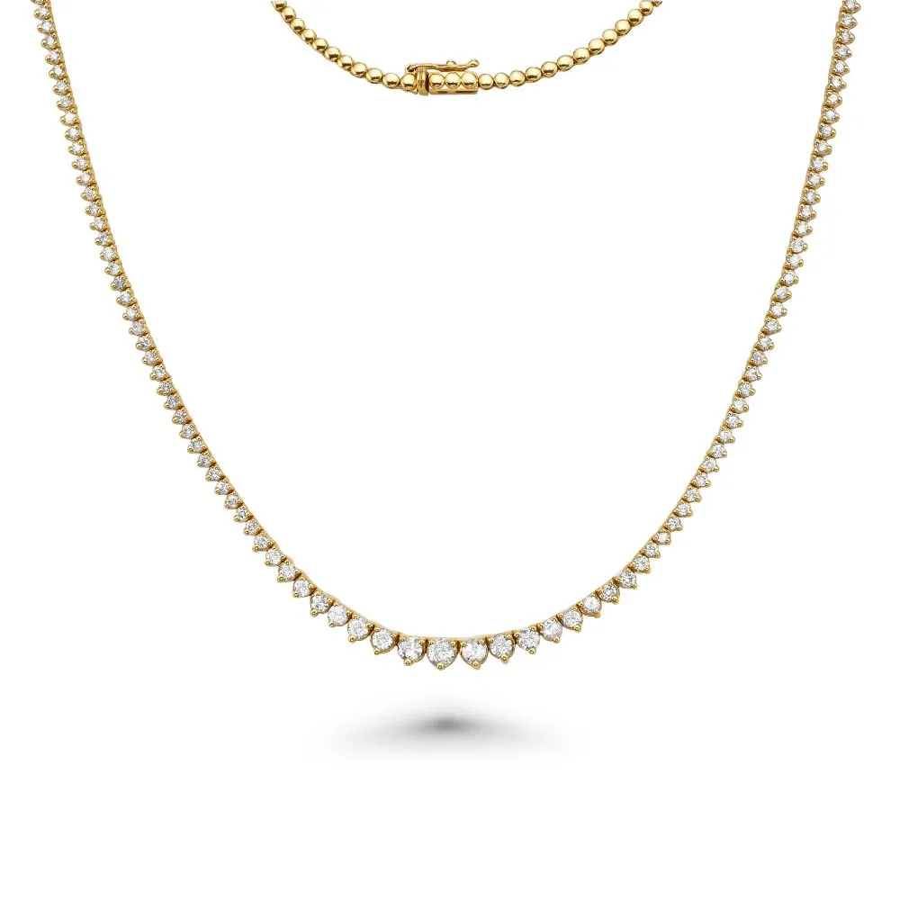 HalfWay Riviera Diamond Tennis Necklace (3.50 ct.) 2.00 mm to 4.45 mm 3-Prongs Setting in 14K Gold