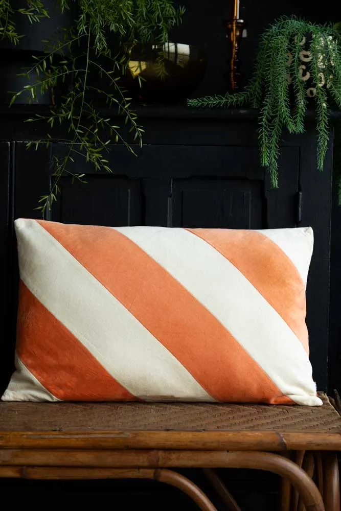 HKliving Peach & Cream Stripe Velvet Cushion