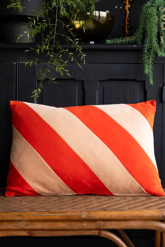 HKliving Red & Pink Stripe Velvet Cushion