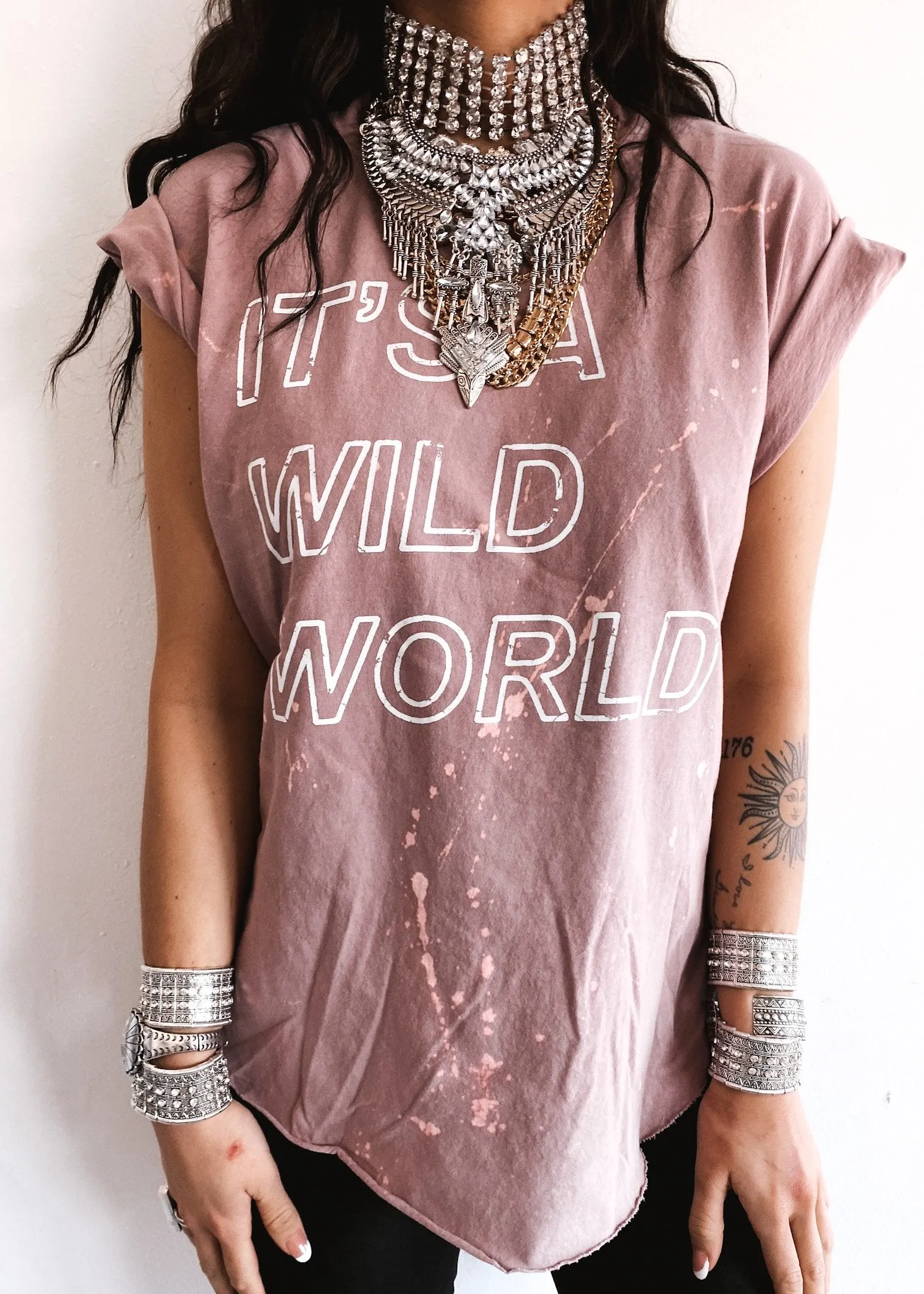 IT'S A WILD WORLD BLEACHED OUT SIDE SLIT TEE