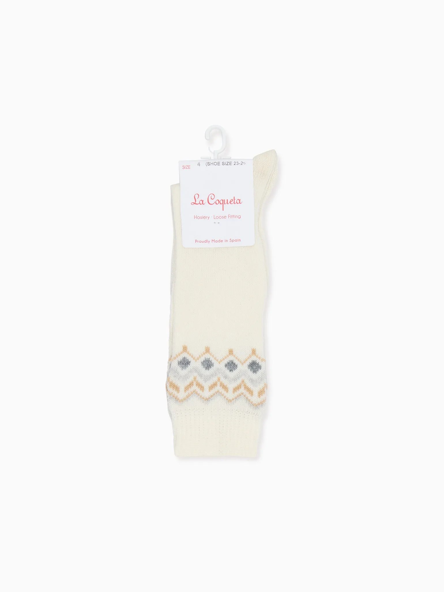 Ivory Fair Isle Kids Knee High Socks