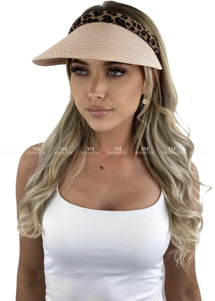 Leopard Print Summer Straw Visor