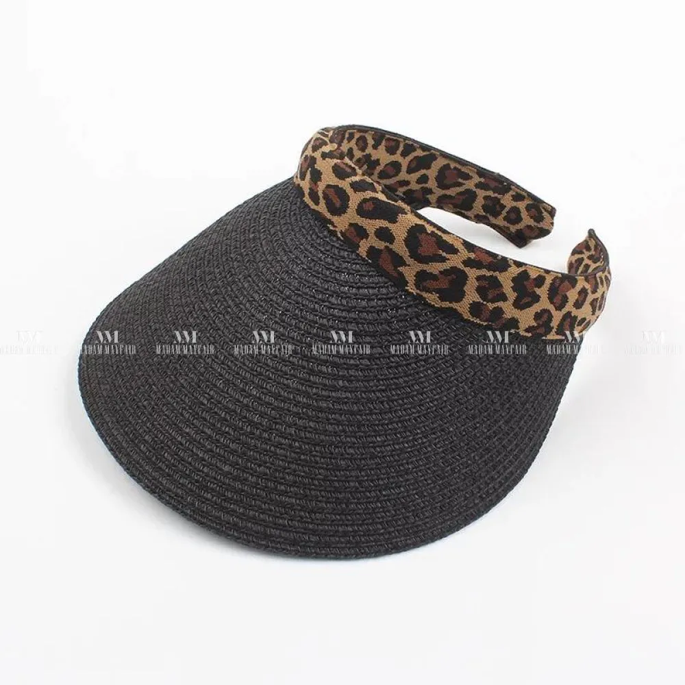 Leopard Print Summer Straw Visor