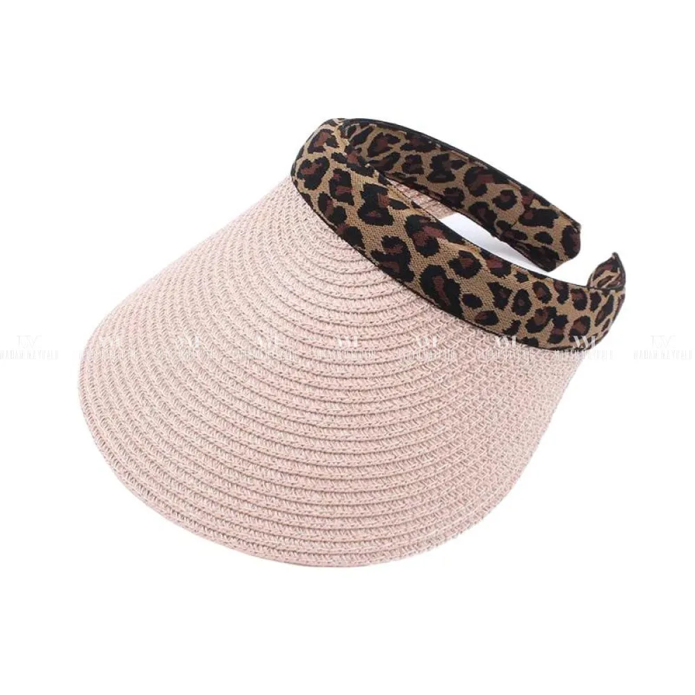 Leopard Print Summer Straw Visor