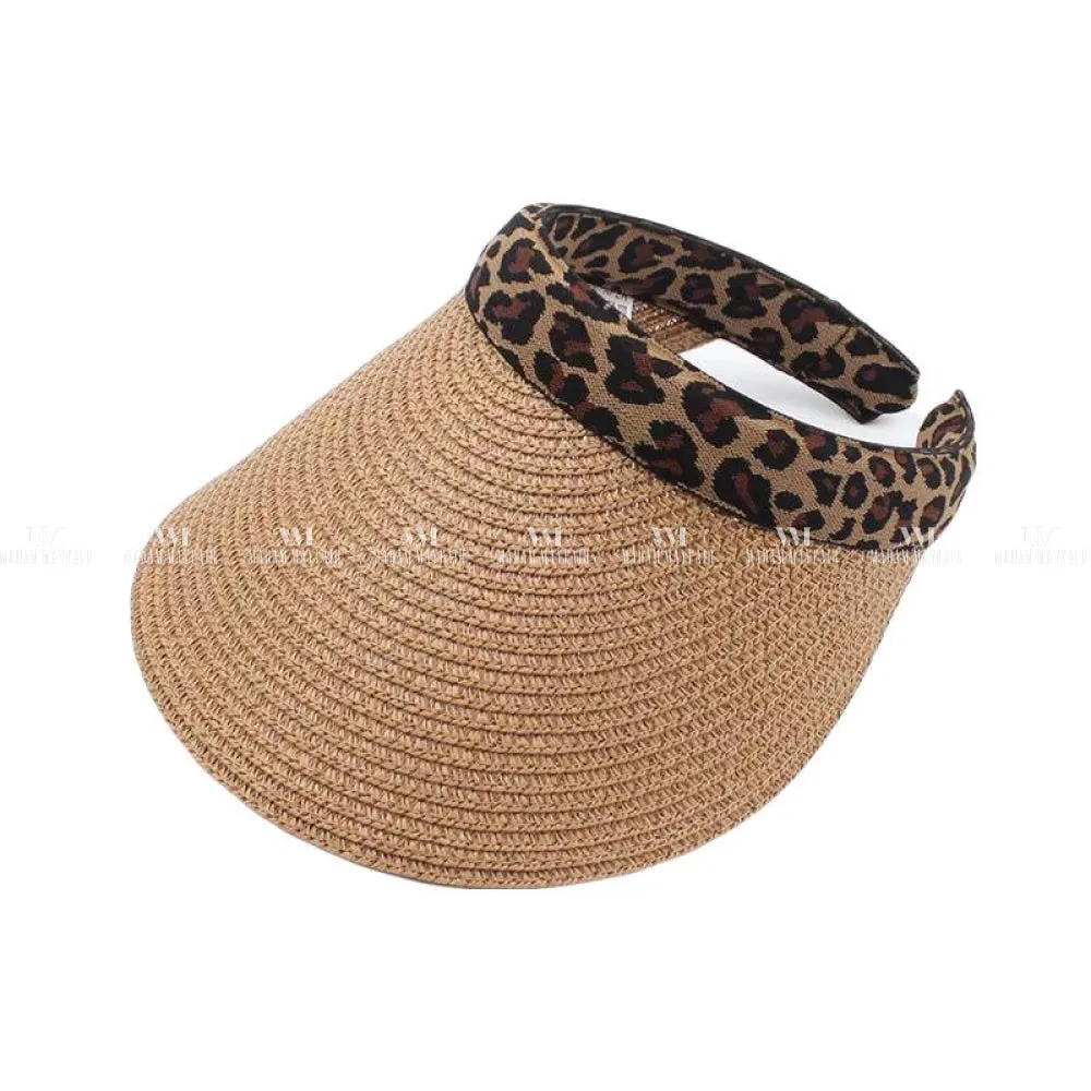 Leopard Print Summer Straw Visor