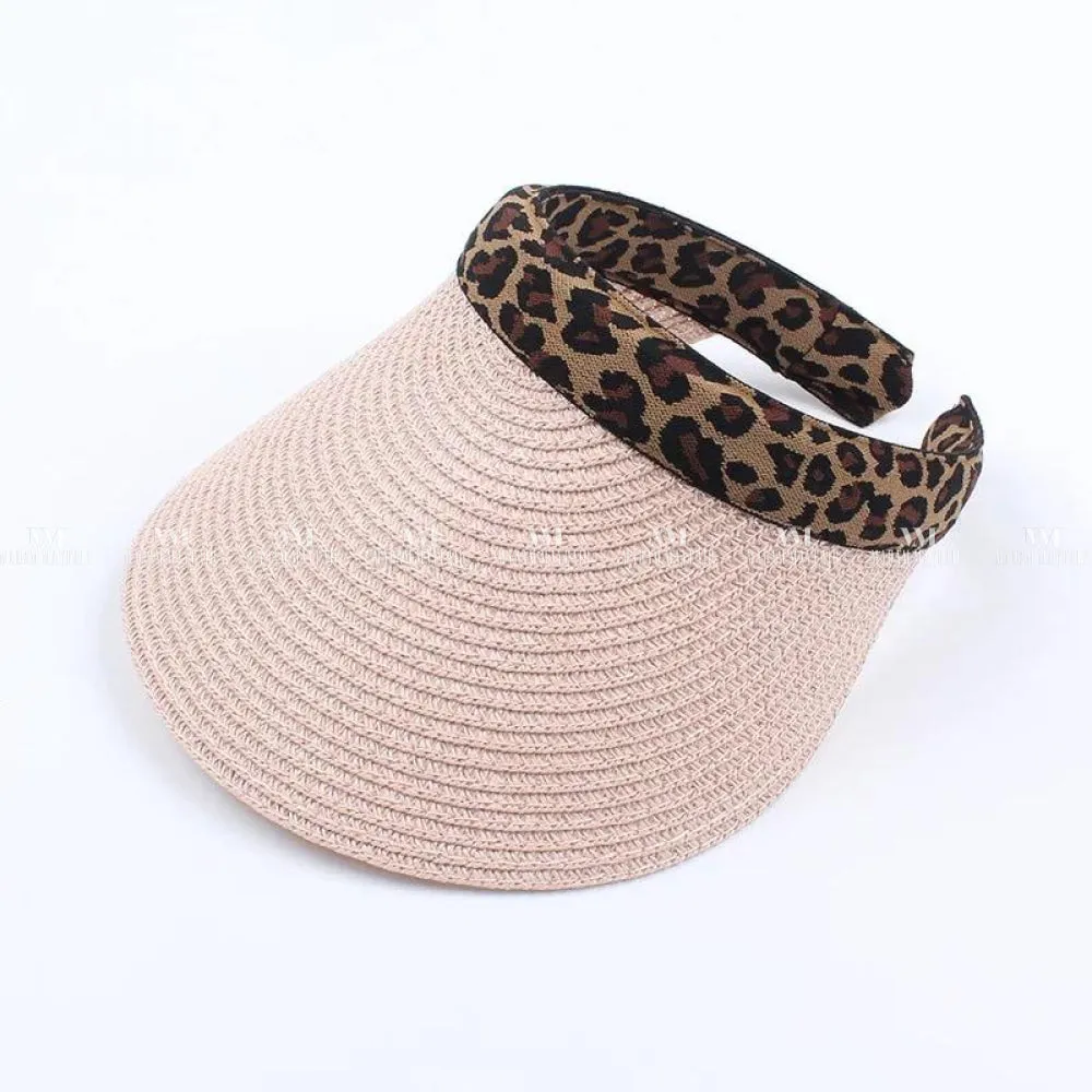 Leopard Print Summer Straw Visor