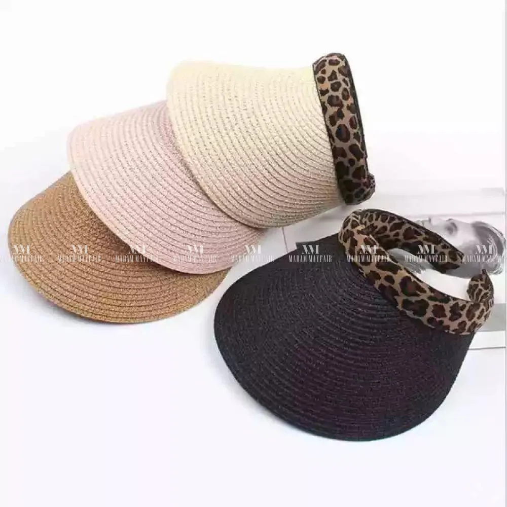 Leopard Print Summer Straw Visor